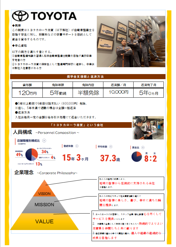 奨学金制度のご案内 | トヨタカローラ滋賀